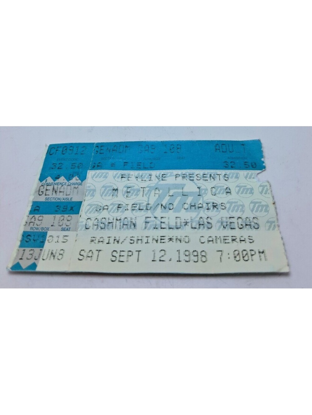 METALLICA TICKET Stub CASHMAN Field Las Vegas Sat Sept 12 1998